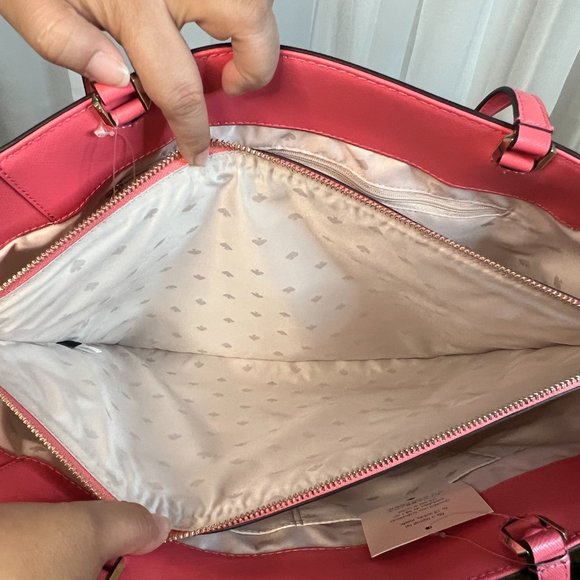 Kate Spade Staci Laptop Tote Triple Compartment Leather Garden Pink - Picture 6 of 8